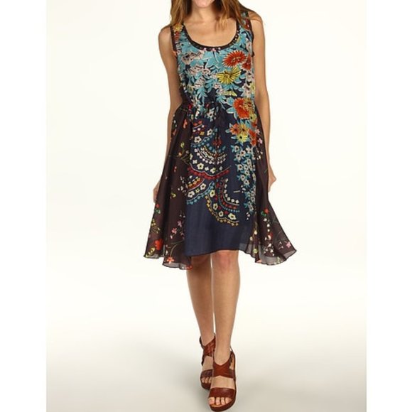 Johnny Was Dresses & Skirts - Johnny Was Japonica Silk Dress Size M Scoop Neck Waist Tie Sleeveless Floral